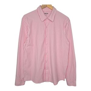 Lands End Mens Pink Striped Traditional Fit Essential Button Up Shirt Medium